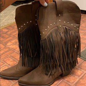 Brown leather cowboy boots